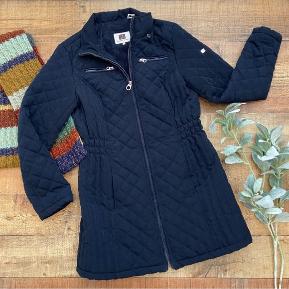 Long NAVY BLUE Zip Up Soft Quilted Coat by Laundry by Design - Picture 7 of 12